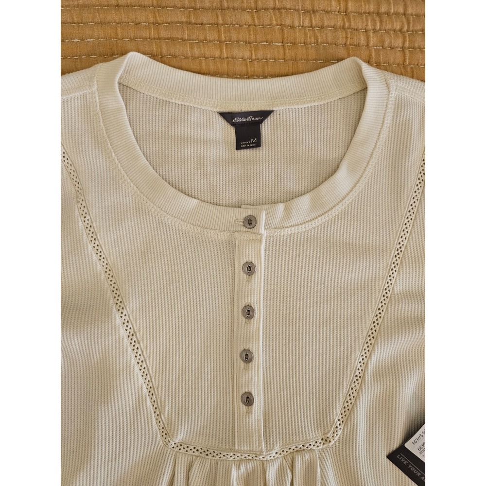 Eddie Bauer Waffle Thermal LS Henley Top Womens Medium NWT Cottagecore Gorpcore - Picture 2 of 8